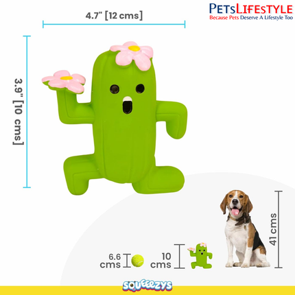 Squeeezys Latex Cactus Man Green Squeaky Dog Toy – Natural Latex Rubber Toy for Small & Medium Dogs