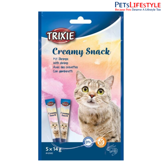 Trixie Creamy Snacks for Cats – Tuna & Shrimp Flavour Creamy Cat Treats with Taurine | 5 x 14g