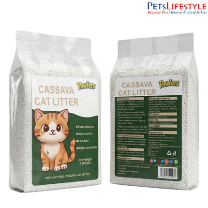 Pawfers 100% Natural Cassava Cat Litter 6L (2.5kg) – Fast Clumping Low Dust Cat Litter