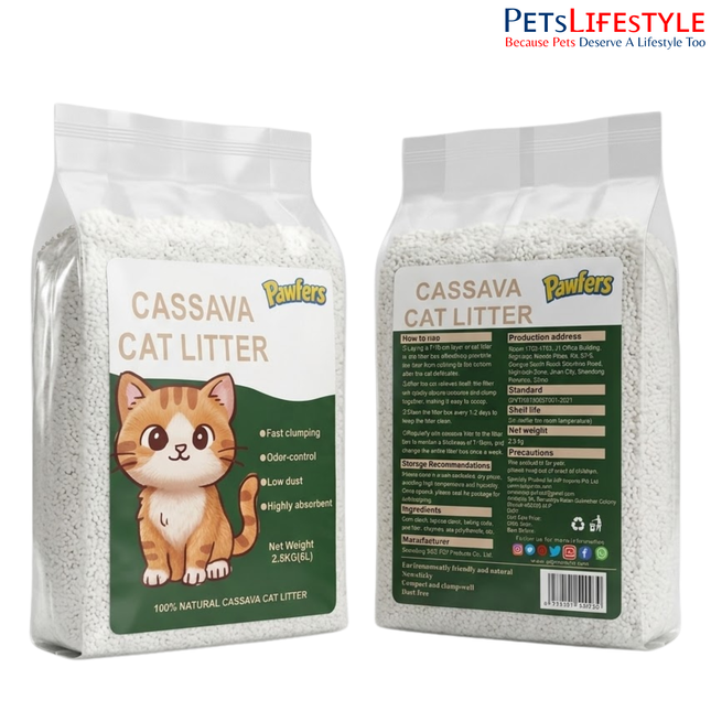 Pawfers 100% Natural Cassava Cat Litter 6L (2.5kg) – Fast Clumping Low Dust Cat Litter