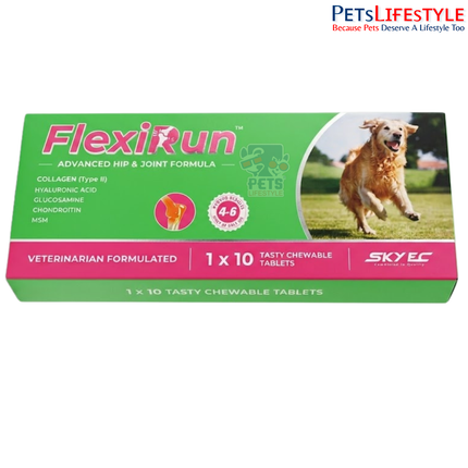 Sky EC FlexiRun | Advanced Hip & Joint Support Chewable Tablets for Dogs | Glucosamine, Chondroitin, MSM, Type II Collagen & Hyaluronic Acid