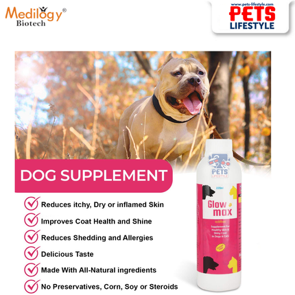 Medilogy Biotech Glowmax Skin & Coat Supplement Syrup for Dogs and Cats – Omega Fatty Acids, Biotin & Zinc – 220 ml