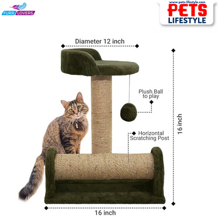 Canine Desk Soft Fur Fabric Activity Dual Jute Rope Scratching Post Cat Tree for Kittens & Cats
