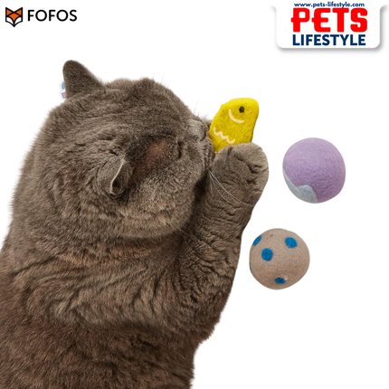 FOFOS Sardine Wool Toy 3 Pack 100% Handmade Wool Catnip Toys Lightweight & Interactive