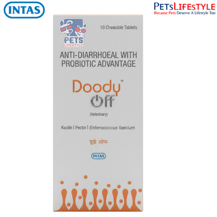 INTAS Doody Off Anti-Diarrhoeal Probiotic Chewable Tablets for Dogs & Cats (10 Tablets)