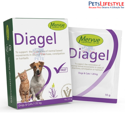 Mervue by Opus Pet Diagel | Digestive Health Supplement for Dogs & Cats | Diarrhea & Constipation Support | 10 g x 4 Sachets
