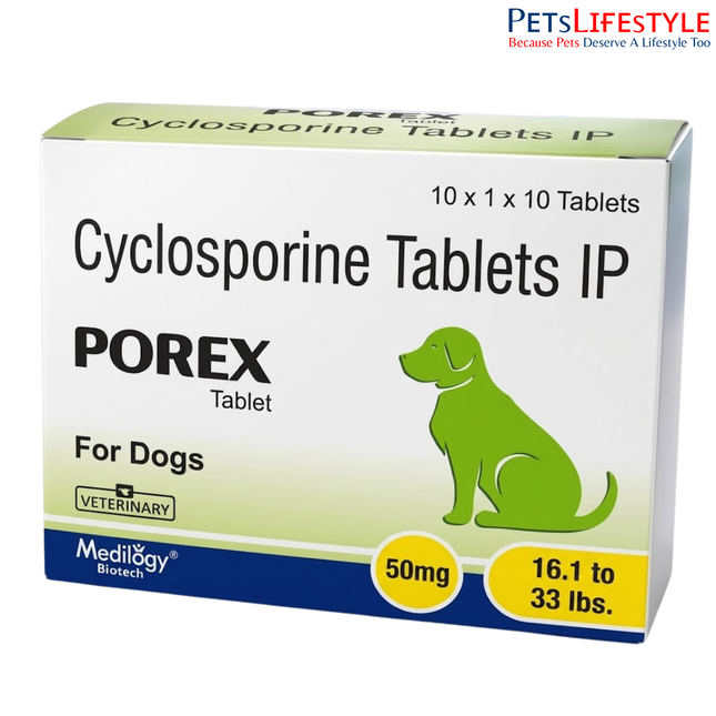 Medilogy Biotech Cyclosporine Tablets IP (POREX 50 mg) for Dogs – Allergy Relief & Immune Support