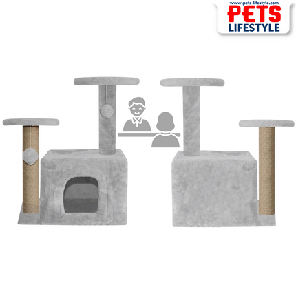 Canine Desk Fur Cat Activity Tree – Two-Floor Tower with Scratching Post & Hanging Balls