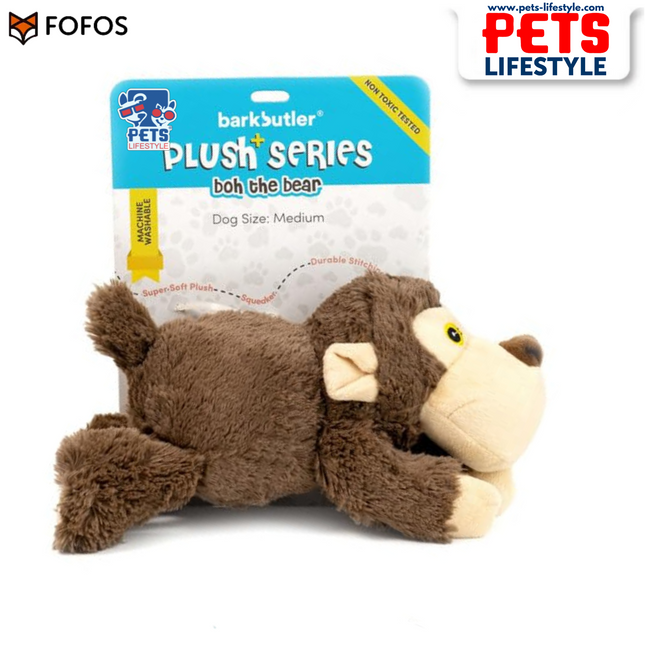 FOFOS Barkbutler Boh The Bear Plush Dog Toy | Durable Squeaky Plush Toy