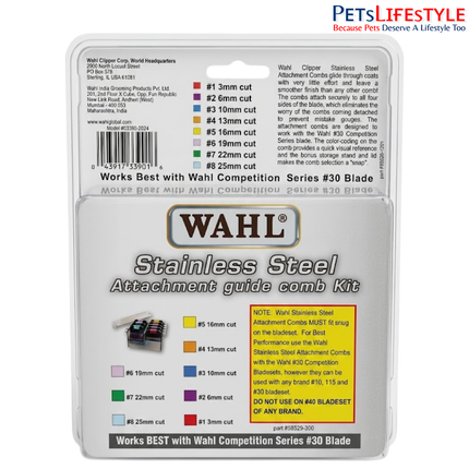 Wahl Professional Animal Stainless Steel Attachment Guide Combs for Detachable Blade Clippers