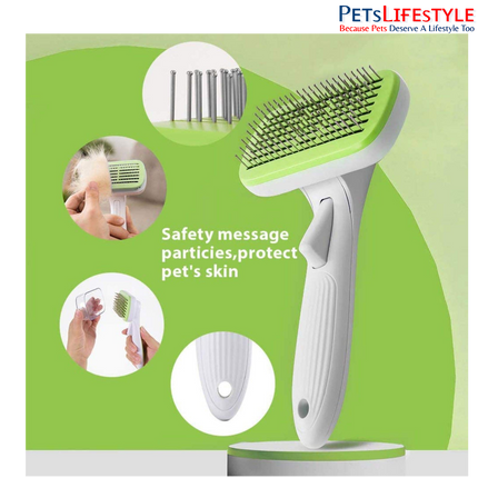 Petaholic Auto-Clean Pet Slicker Brush for Dogs & Cats | Stainless Steel Grooming Brush | One-Click Self-Cleaning | Removes Loose Fur, Mats & Tangles