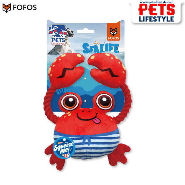 FOFOS Sealife Toy Crab – Durable Plush Dog Toy with Rope Hands & Squeaker