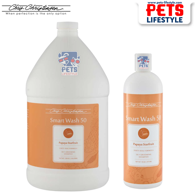 Chris Christensen SmartWash 50 (Papaya Starfruit) Professional Concentrated Shampoo for Dogs & Cats (50:1 Formula)