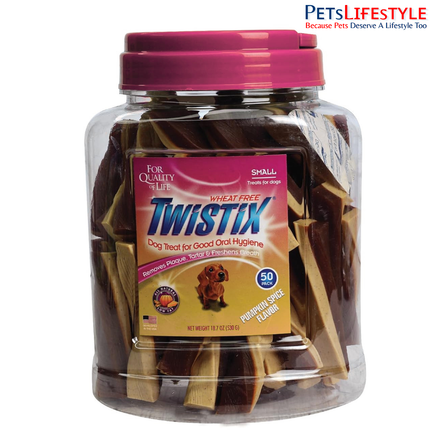 Twistix Canister Pumpkin Small 50 Sticks – Digestive Support & Dental Care Dog Chews 500g