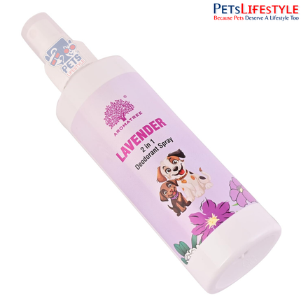 Aromatree 2 in 1 Pet Deodorant Spray (Lavender Fragrance) Aromatherapy Based Puppy Deodorizer  Pet Freshener for Dogs & Cats 200 ml