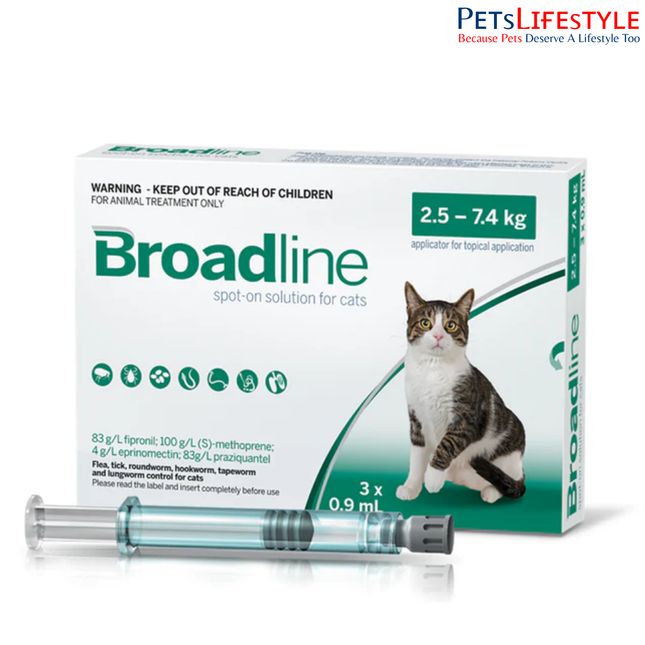 Broadline Spot-On Broad Spectrum Solution for Cats  Between 2.5-7.5kg 0.9ml