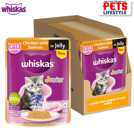 WHISKAS Junior Kitten Wet Food – Chicken with Salmon in Jelly