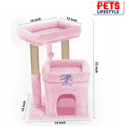 Canine Desk Kitten Cat Tree – Condo with Scratching Posts, Detachable Beds, Hanging Ball & Removable Cover
