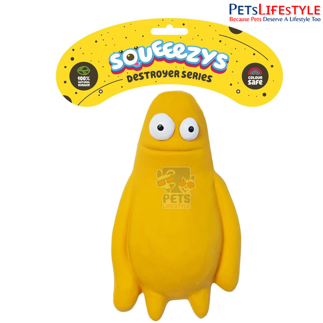 Squeeezys Latex Monster Brother Yellow Squeaky Dog Toy – Natural Latex Rubber Chew Toy for Small & Medium Dogs (0–20 kg)