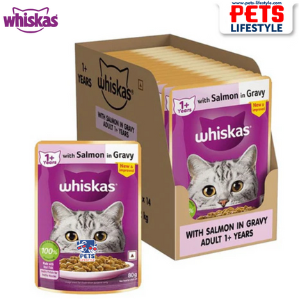 Whiskas Salmon in Gravy Adult Wet Cat Food - 85 g packs