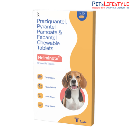 Tineta Helminate Chew Broad Spectrum Deworming Chew for Dogs (Pack of 10 Chews)