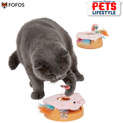 FOFOS Interactive Donut Cat Toy – Random Movement, Plush Hide & Seek Toy with Feathers