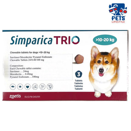 Zoetis Simparica Trio Dog Tick and Flea Control Tablet (pack of 3 tablets)