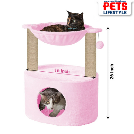 Canine Desk Dual Level Cat Bed and Scratching Post with Hammock