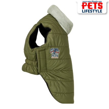 Fur Jacket for Dogs – Olive Green Winter Wear by PᴇᴛsLɪғᴇsᴛʏʟᴇ