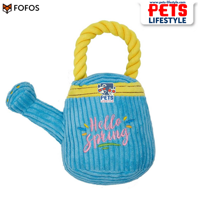 FOFOS Garden Watering Can Dog Toy – Blue & Yellow | Squeaky Rope Plush Toy