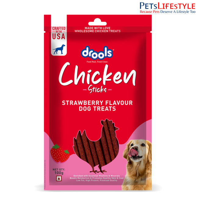 Drools Chicken Strawberry Flavor Dog Treats Sticks 100g