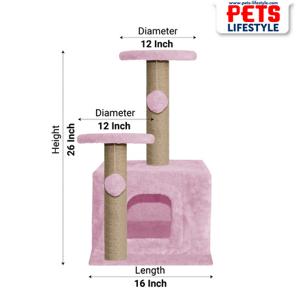 Canine Desk Soft Fur Activity Cat Tree – Natural Sisal Scratching Posts & Hanging Ball Toys