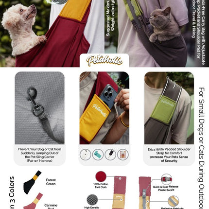 Petaholic Pet Sling Carrier for Dogs & Cats | Hands-Free Breathable Shoulder Travel Carrier