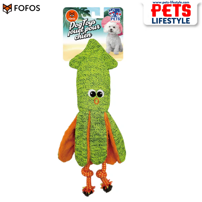 FOFOS Summer Plush Green Octopus Dog Toy Squeaker + Crinkle Paper Soft Plush Toy