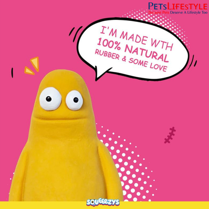 Squeeezys Latex Monster Brother Yellow Squeaky Dog Toy – Natural Latex Rubber Chew Toy for Small & Medium Dogs (0–20 kg)