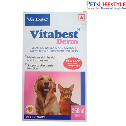 Virbac VITABEST DERM Oral Supplement for Dogs and Cats - 250ml