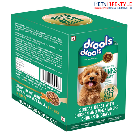 Drools Sunday Roast Chicken & Vegetables Gravy 120g (5+1 Pack)