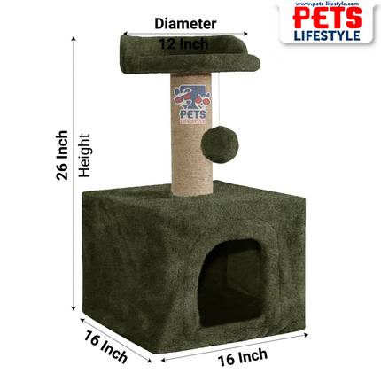 Canine Desk Soft Fur Condo Activity Cat Tree – Sisal/Jute Scratching Post with Hanging Ball