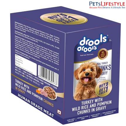 Drools Turkey with Wild Rice & Pumpkin Gravy 120g (5+1 Pack)