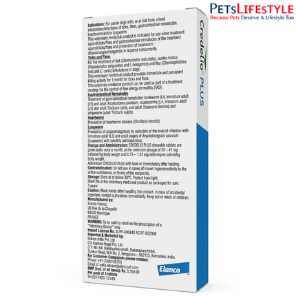 Credelio PLUS 900 mg Chewable Tablets for Dogs 22.0 –45.0 kg | Monthly Tick, Flea, Worm & Heartworm Protection