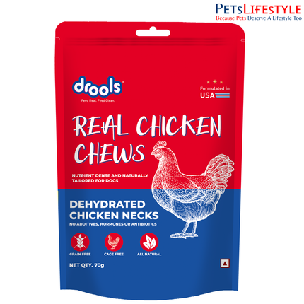 Drools Dog Treats Dehydrated Real Chicken Chews Necks 70g