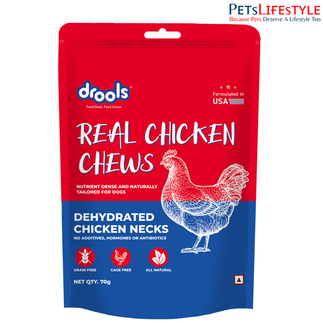 Drools Dog Treats Dehydrated Real Chicken Chews Necks 70g