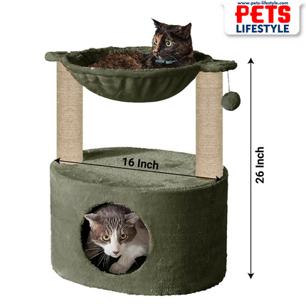 Canine Desk Dual Level Cat Bed and Scratching Post with Hammock