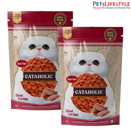Cataholic Sliced Fish Ham Cat Treats, High Protein Natural Fish Snacks, Soft Chewy Training & Reward Treats for All Cat Breeds, 50 g