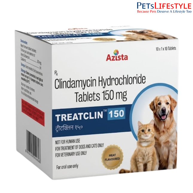 Treatclin Clindamycin Tablets for Dogs & Cats – 150mg  Meat Flavoured Antibiotic (1x10 Tablets)