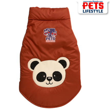 The PᴇᴛsLɪғᴇsᴛʏʟᴇ Quilted Jacket – Brown Panda Embroidered Pet Jacket