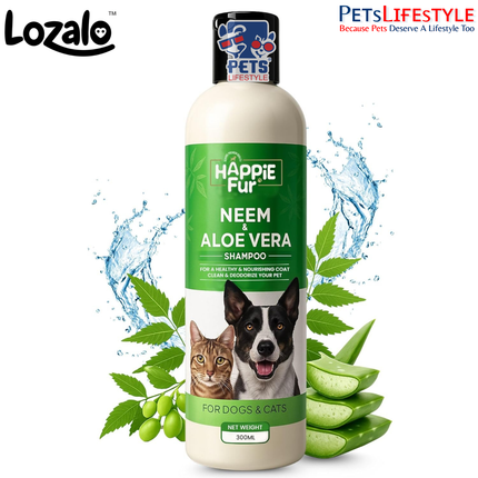 Happie Fur Neem Aloe Pet Shampoo for Dogs & Cats – 300 ml