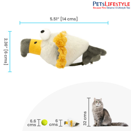 FOFOS Eagle Cat Toy – Interactive Plush Bird with Motion-Activated Sounds, Real Feathers & 3 Organic Catnip Balls, Yellow