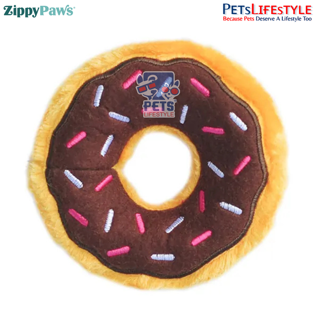 ZippyPaws Junior Donutz Dog Toy – Chocolate | Stuffing-Free Plush Chew Toy with Dual Squeakers