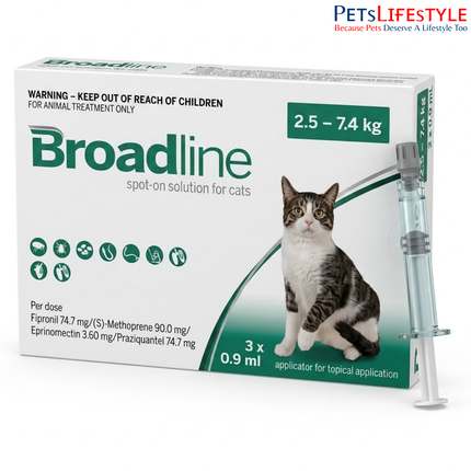 Broadline Spot-On Broad Spectrum Solution for Cats  Between 2.5-7.5kg 0.9ml